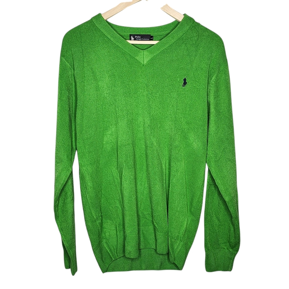 Polo Ralph Lauren 100% Cashmere Sweater Mens Size L V Neck Long Sleeve New